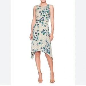 Banana Republic Sleeveless Floral Fit & Flare Dress Size 6 White Blue Green Midi